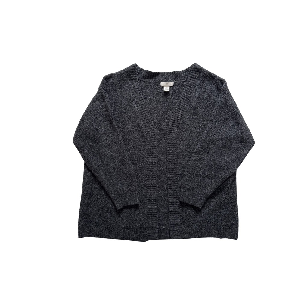 HM LOGG Womens Charcoal Grey Wool Blend Open Front Textured Cardigan Sweater M